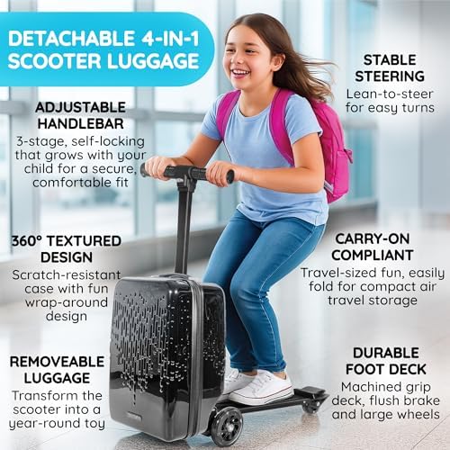 Detachable 4-in-1 Scooter Luggage for Kids – Ride-On Suitcase with Removable Luggage Body, Adjustable Handlebar, Durable Deck & Brake, Carry-On Size – Travel & Play - Image 2