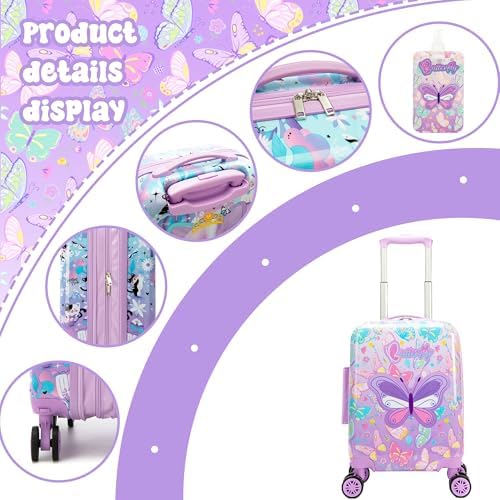 Kid's Luggage Set 2 Piece Suitcase Set 16" Hardside Luggage with Spinner Wheels Girls Carry on Toddler Travel Rolling Suitcase with Neck Pillow Airline Approved - Image 3