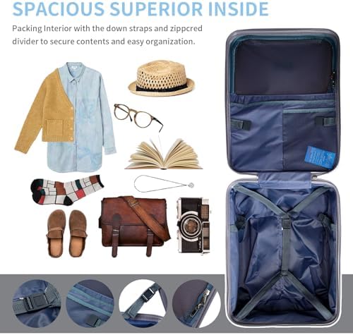 LemoHome Expandable Luggage with Spinner Wheels,Large Suitcases with Child Seat Design,Hard Luggage for Women and Men,20 inch Hardside Carry on Luggage for Travel (Blue visor) - Image 5