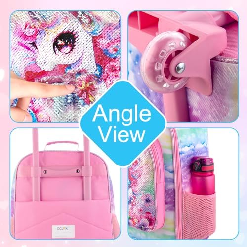 Girls Luggage, Kids Sequins Rolling Luggage, Cute Unicorn Travel Carry on for Elementary Preschool Toddler - Image 4