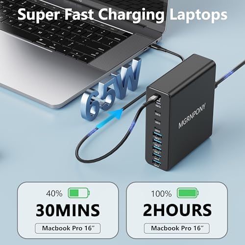 320W USB C Charger Block, 10-Port USB C Charging Station GaN III PD 65W Laptop Fast Charger Adapter for MacBook Pro/Air, DELL, iPad, iPhone, Samsung Galaxy Black - Image 3