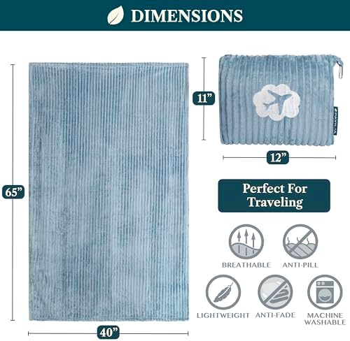 PAVILIA Travel Blanket Pillow in Soft Bag with Pockets, Airplane Blanket Set, Plane Blanket Compact Packable, Flight Essentials Car Pillow, Travelers Accessories Gifts, Luggage Strap, Dusty Light Blue - Image 7
