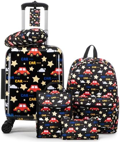 Kid’s Luggage Set 6 Piece Suitcase Set 16’’ Hardside Luggage with Spinner Wheels Girls Boys Carry on Luggage Travel Rolling Luggage Airline Approved