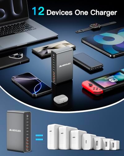 Aluminum Alloy 380W Charging Station Fast USB C Charger Block 12 Ports 65W Laptop GaN Charger for MacBook Pro/Air/iPad Pro/iPhone (Gray) - Image 5