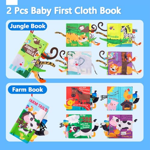 beiens Baby Books 0-6 Months, 2PCS Baby Toys 0-3-6-12-18 Months, Touch Feel Sensory Cloth Crinkle Soft Books, Tummy Time Stroller Infant Newborn Toys, Boy Girl Shower Gifts - Image 2