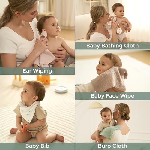 Momcozy Baby Washcloths - 4 Layer Design| Medium Thickness| Premium Cotton for Newborns' Skin-Great for Bathing, Wiping & on-The-go Use, Shower Gift and Essential(5 Pack, 10x10 inch) - Image 8