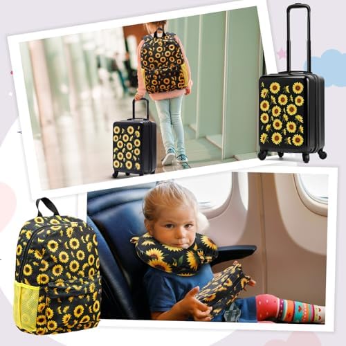 Redbaker 17 Inch 6 Pcs Kids Luggage Set Gifts for Christmas Kids Rolling Luggage Double Pattern Suitcase for Boys Girls (Black Yellow,Sunflower Style) - Image 6