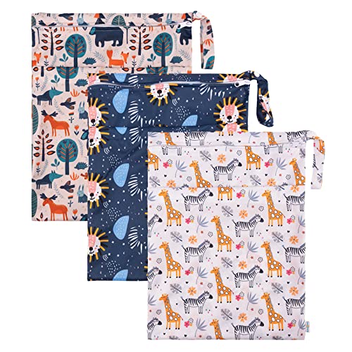 babygoal Wet Dry Bags for Baby Cloth Diapers, Washable Travel Bags, Beach, Pool, Gym Bag for Swimsuits & Wet Clothes with Two Zippered Pockets 3 Pack, 3LN25 - Image 4