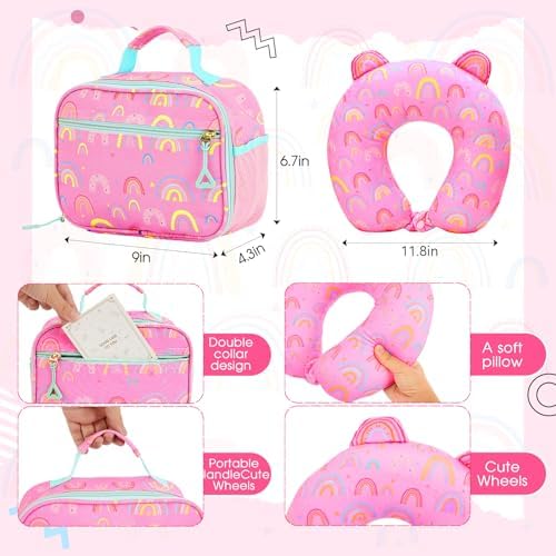 Redbaker 17 Inch 6 Pcs Kids Luggage Set Gifts for Christmas Kids Rolling Luggage Double Pattern Suitcase for Boys Girls (Dusty Pink, Rainbow Style) - Image 4