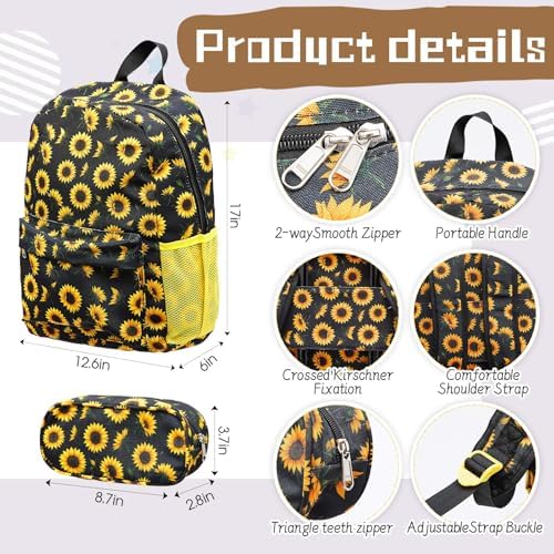 Redbaker 17 Inch 6 Pcs Kids Luggage Set Gifts for Christmas Kids Rolling Luggage Double Pattern Suitcase for Boys Girls (Black Yellow,Sunflower Style) - Image 4