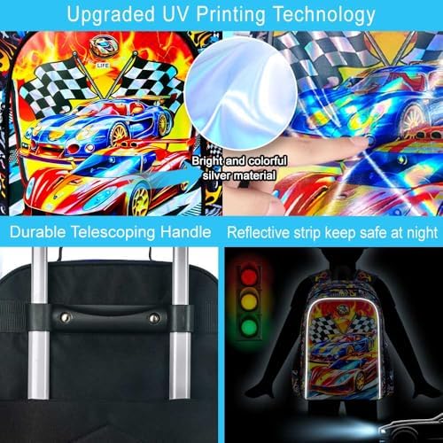 5PCS Boys Suitcase Set, Kids Water-Resistant Rolling Luggage, Cool Car Racing Travel Carry-On for Elementary/Preschool Toddler - Image 2