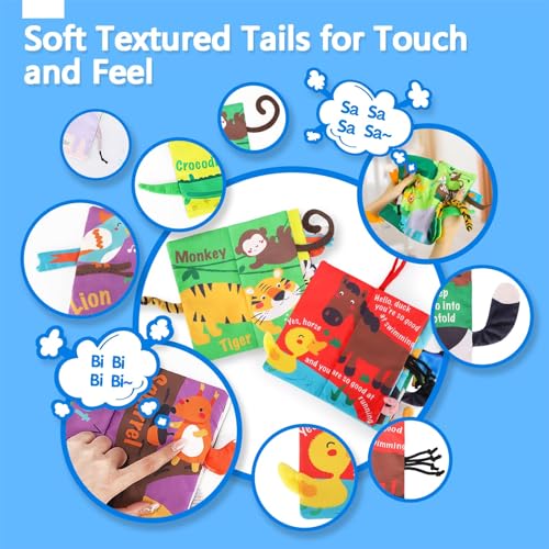 beiens Baby Books 0-6 Months, 2PCS Baby Toys 0-3-6-12-18 Months, Touch Feel Sensory Cloth Crinkle Soft Books, Tummy Time Stroller Infant Newborn Toys, Boy Girl Shower Gifts - Image 6