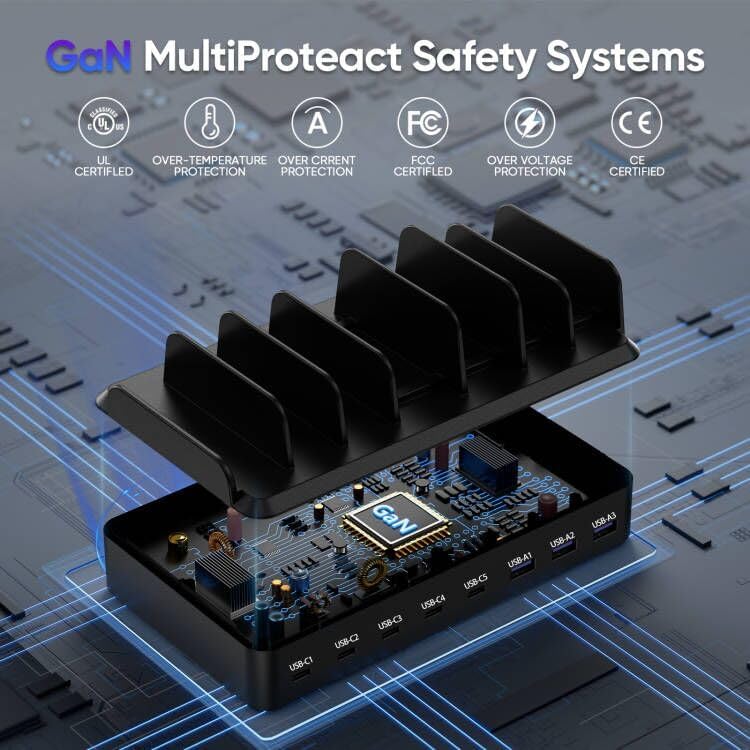 300W Charging Station for Multiple Devices, 8 Port Multi USB C Fast Charger Station Dock for MacBook iPhone 17/16/15/14/13/12 Samsung Pixel Series iPad, Black (6 Mixed Short Cables Included) - Image 6