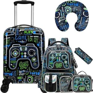 Kid’s Luggage Set 5 Piece Suitcase Set 16’’ Hardside Luggage with Spinner Wheels Girls Boys Carry on Luggage Travel Rolling Luggage Airline Approved