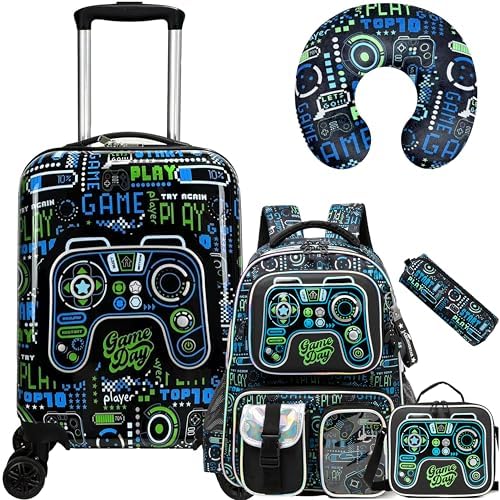 Kid’s Luggage Set 5 Piece Suitcase Set 16’’ Hardside Luggage with Spinner Wheels Girls Boys Carry on Luggage Travel Rolling Luggage Airline Approved